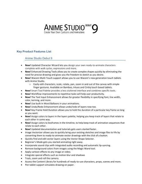 Key Features Full List pdf  Anime Studio