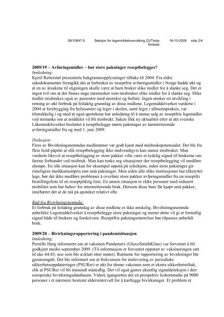 Referat fra møte i Bivirkningsnemnda 10.09.2009 - Statens ...