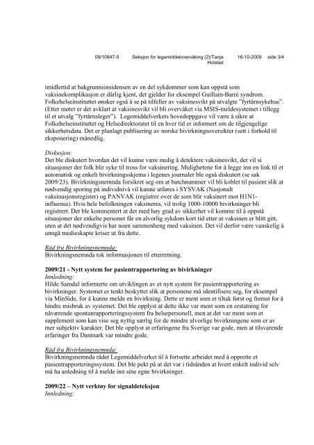 Referat fra møte i Bivirkningsnemnda 10.09.2009 - Statens ...