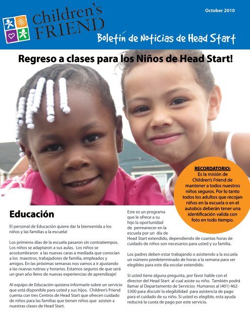 Boletin de Noticias de Head Start - Children's Friend