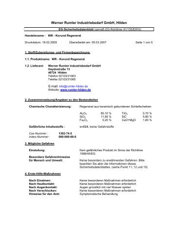 Sicherheitsdatenblatt als PDF - Werner Rumler Industriebedarf GmbH