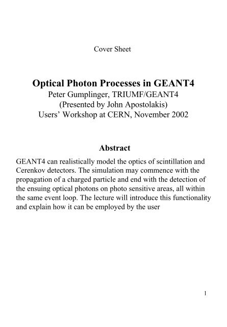 Optical Photon Processes in GEANT4 - Cern