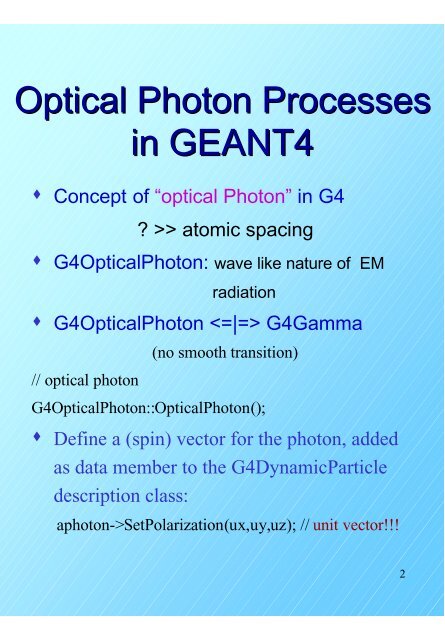 Optical Photon Processes in GEANT4 - Cern