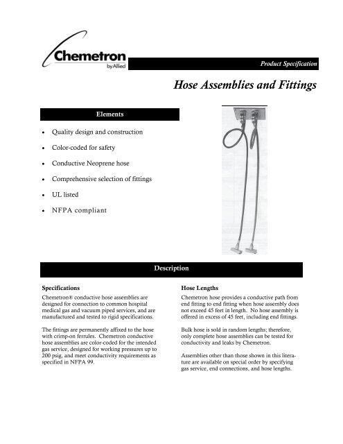 Hose Assemblies and Fittings - Allied Healthcare Products, Inc.