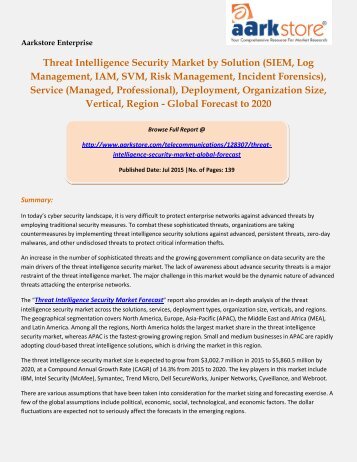 Threat Intelligence Security Market Forecast 2020 - Aarkstore.com