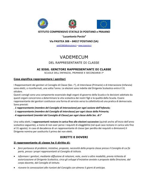 Vademecum del Rappresentante di classe - Infanzia ... - Icsporzio.it
