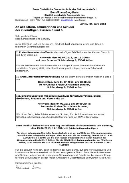 Freie Christliche Schule Fa Rstenberger Str Fcsb