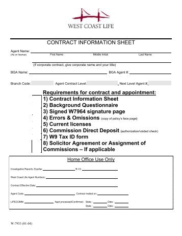 1) Contract Information Sheet 2) Background Questionnaire