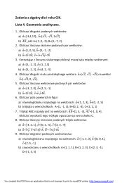 Zadania z algebry dla I roku GiK. Lista 4. Geometria analityczna.