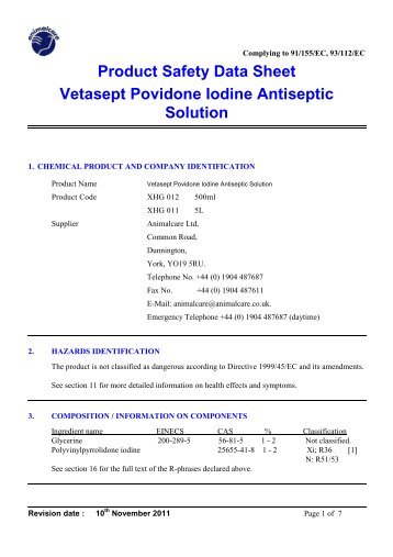 MSDS Vetasept Povidone Iodine Antiseptic Solution ... - Animalcare