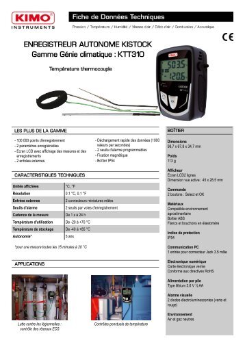 ENREGISTREUR AUTONOME KISTOCK Gamme ... - Kimo Canada