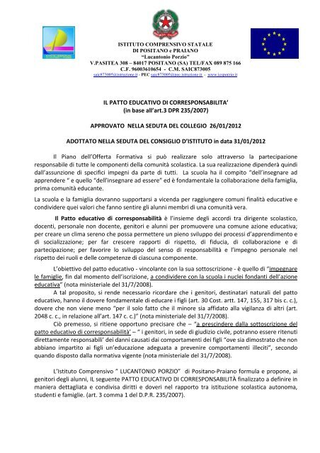 Patto di corresponsabilità Scuola Sec. I Grado - Icsporzio.it