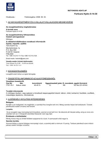 Ferticare Hydro 6-14-30 Oldal: 1/6 - Farmmix