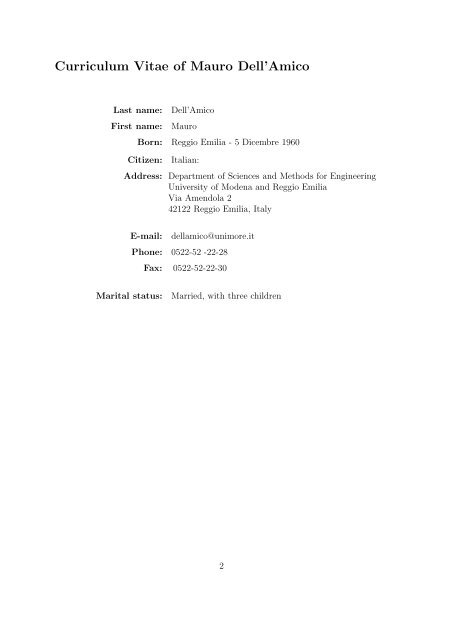 Curriculum Vitae of Mauro Dell'Amico
