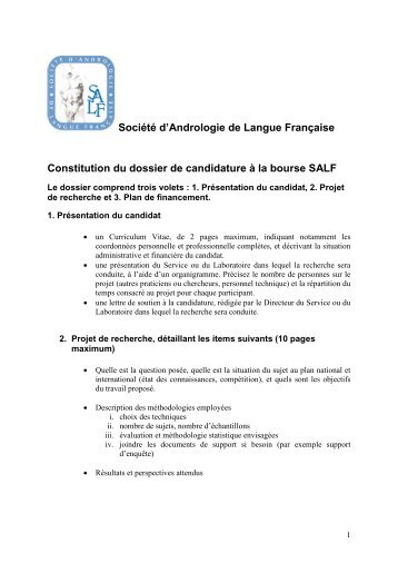 Consignes aux candidats pour la rÃ©daction du projet de ... - SALF