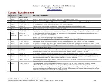 Pharmacy Inspection - Virginia Department of Health Professions