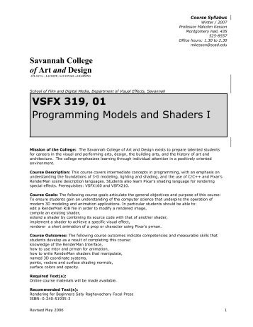 VSFX 319, 01 Programming Models and Shaders I - Savannah ...