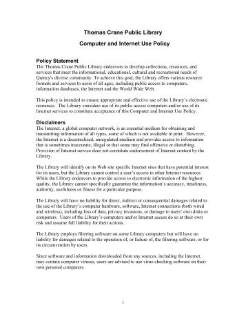 Computer and Internet Use Policy - Thomas Crane Public Library