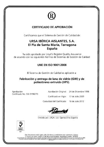 Certificado UNE EN ISO 9001 2008 para Lana - Ursa