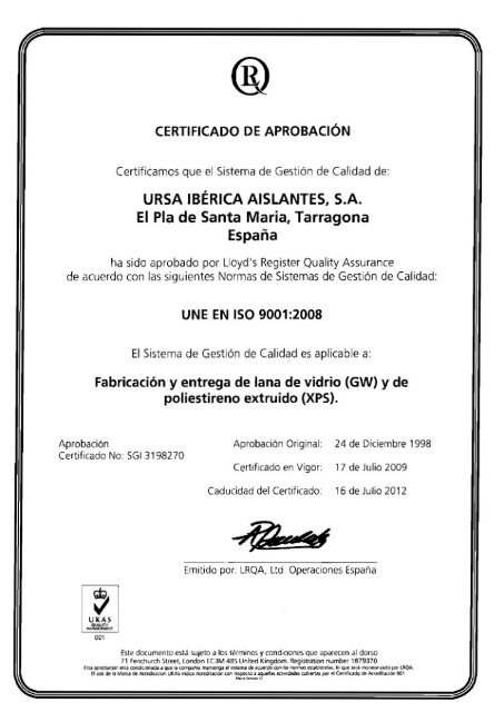 Certificado UNE EN ISO 9001 2008 para Lana - Ursa