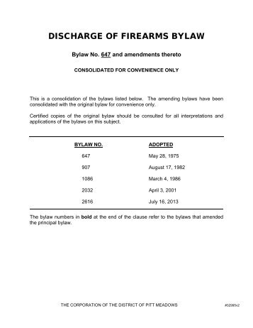 DISCHARGE OF FIREARMS BYLAW - Pitt Meadows