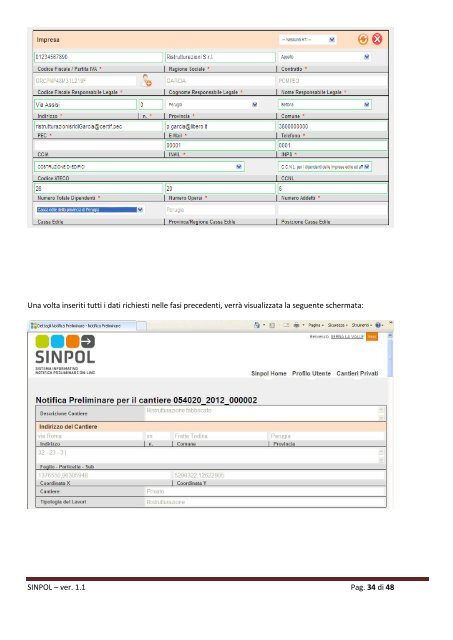 SINPOL âSistema Informativo Notifica Preliminare On-Lineâ