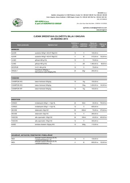 Cjenik sredstva za zaštitu bilja i gnojiva 2013.pdf - AM AGRO doo