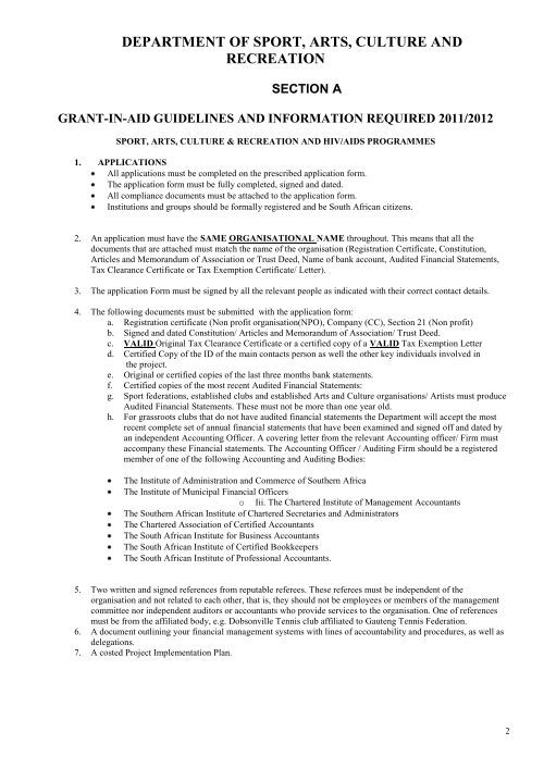 Arts and Culture Grant Application Form - Gauteng Online