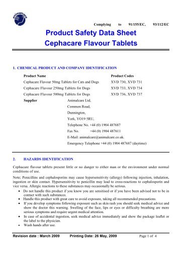 Cephacare Flavour 250mg Tablets - Animalcare