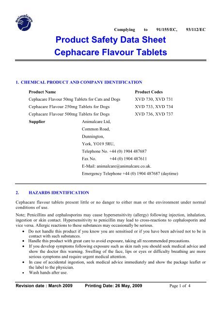 Cephacare Flavour 250mg Tablets - Animalcare