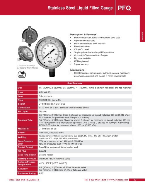 Stainless Steel Liquid Filled Gauge PFQ - ACI Instrumentation Limited