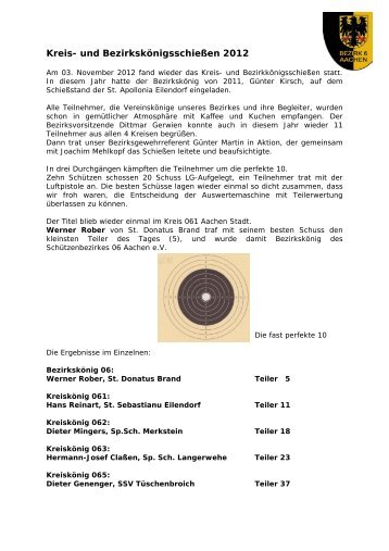 Bericht vom Kreis- und BezirkskÃ¶nigsschieÃen ... - Bezirk 06 Aachen