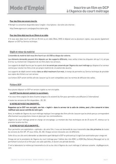 Mode d'emploi DCP - L'Agence du court métrage