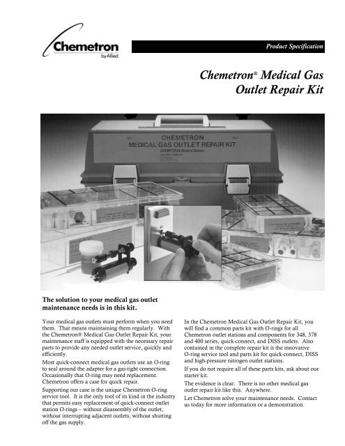 ChemetronÂ® Medical Gas Outlet Repair Kit - Allied Healthcare ...