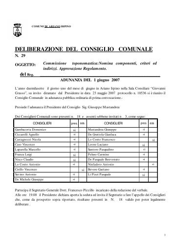 Commissione toponomastica:Nomina componenti, criteri ed indirizzi ...