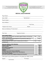 MEDICAL QUESTIONNAIRE - Epsom Primary School