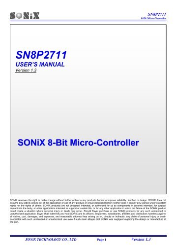 SONiX 8-Bit Micro-Controller