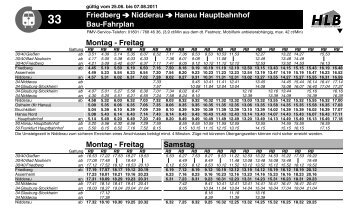 Friedberg Nidderau Hanau Hauptbahnhof Bau-Fahrplan Montag ...