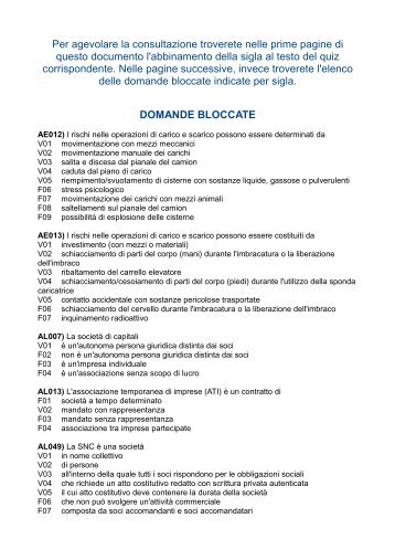 un elenco di tutti i quiz bloccati. - PATENTE.it