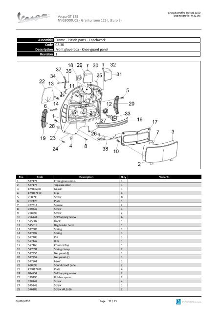 Vespa GT 125 NVG3000U05 SPARE PARTS CATALOGUE ...