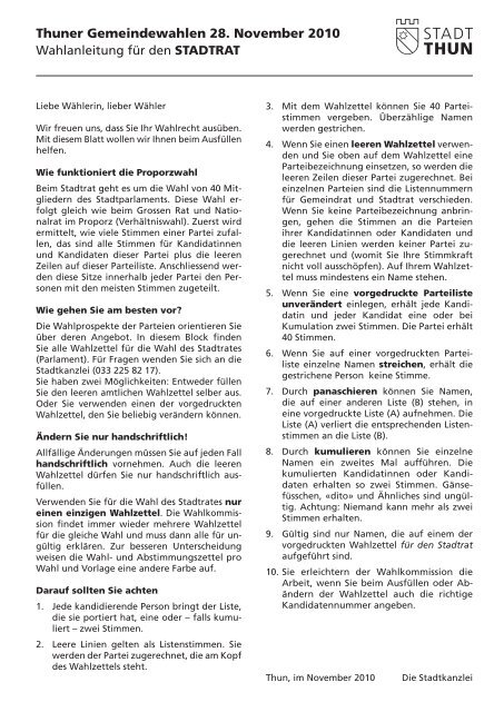 Wahlanleitung Stadtrat (PDF) - Wahlen Thun