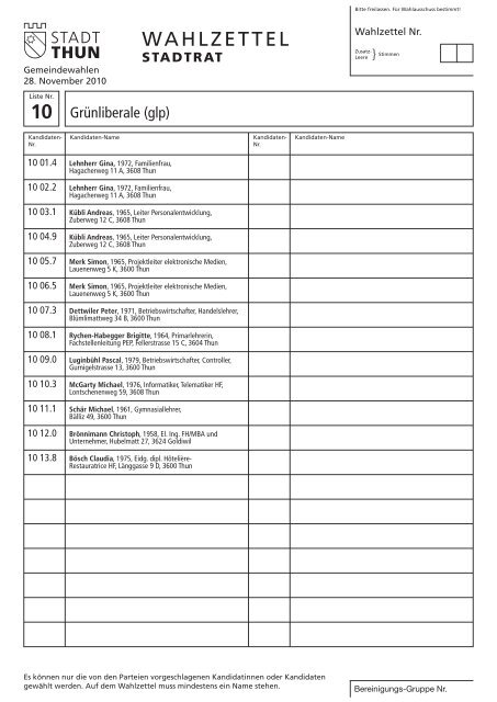 Wahlanleitung Stadtrat (PDF) - Wahlen Thun