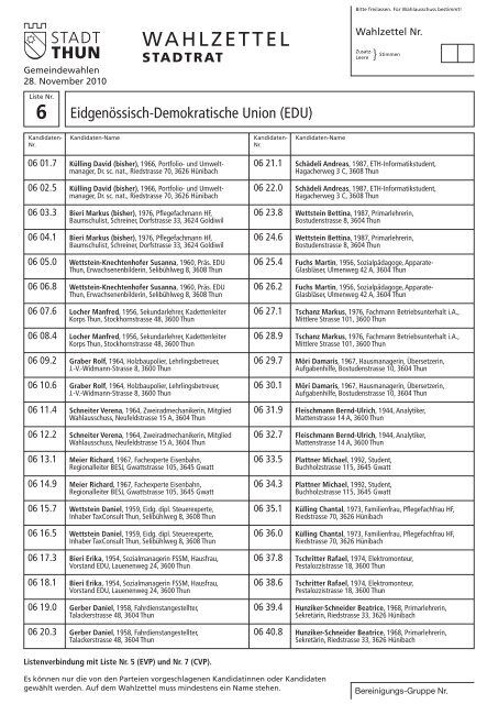 Wahlanleitung Stadtrat (PDF) - Wahlen Thun