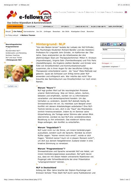 NLP - Wundermittel fÃ¼rs Management? - e-fellows.net - Thies Stahl ...