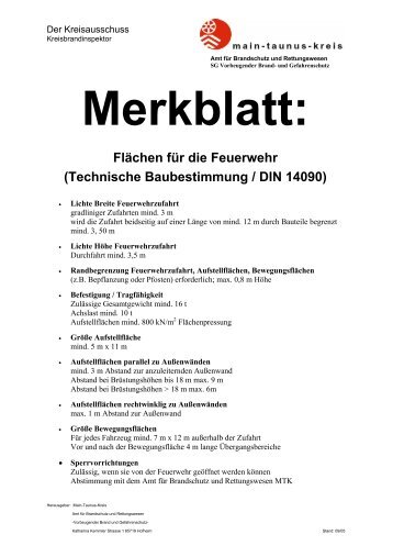 Flächen für die Feuerwehr (Technische Baubestimmung / DIN 14090)