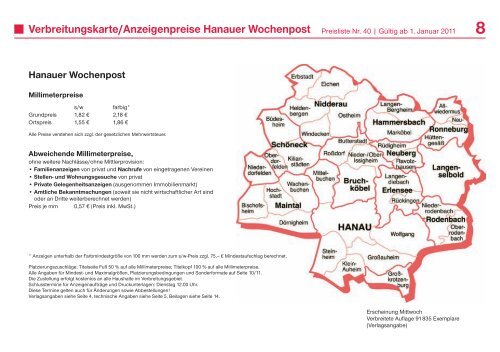 Preisliste 2011 - Hanauer Anzeiger