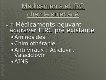 Médicaments et IRC chez le sujet âgé - Les Jeudis de l'Europe