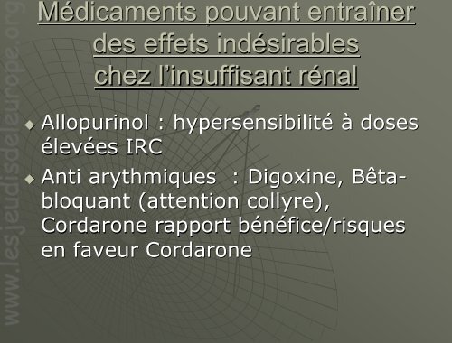 Médicaments et IRC chez le sujet âgé - Les Jeudis de l'Europe