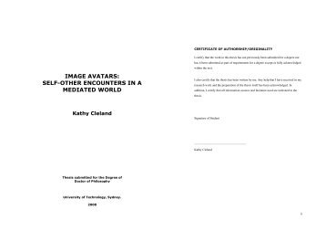 image avatars: self-other encounters in a mediated ... - Kathy Cleland