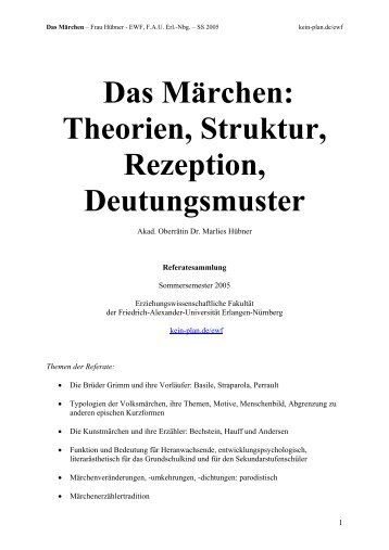 Das Märchen: Theorien, Struktur, Rezeption ... - Kein-Plan.de